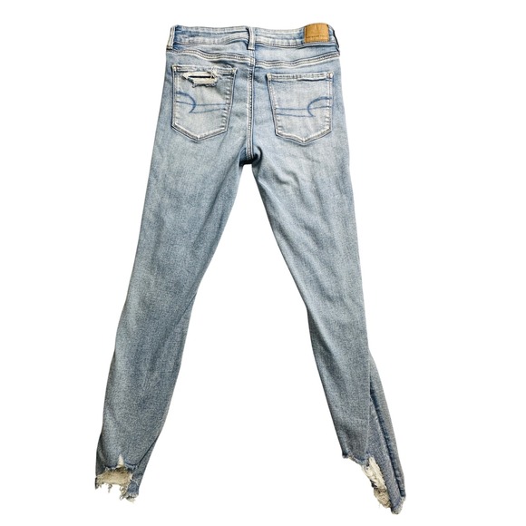 American Eagle Women's Hi-Rise Jeggings Size 8 Light Wash Distressed Hem - Picture 1 of 16
